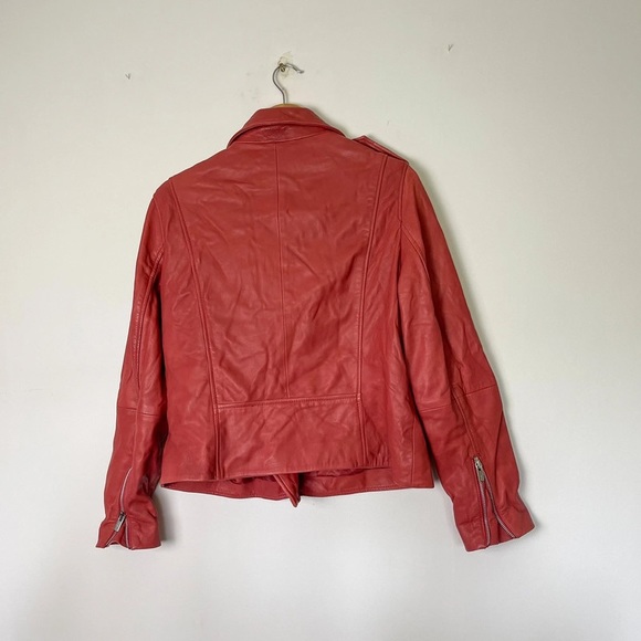 Mango MNG Dark Pink Salmon Genuine Leather Biker Jacket XL - Picture 5 of 5